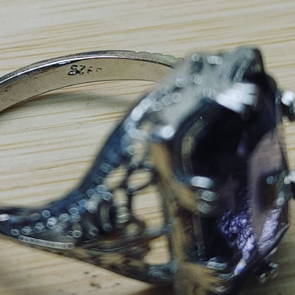 Rainbow Fluorite Filigree Cocktail Ring Size 9.5 Art Deco 925 Sterling Silver - Picture 10 of 16